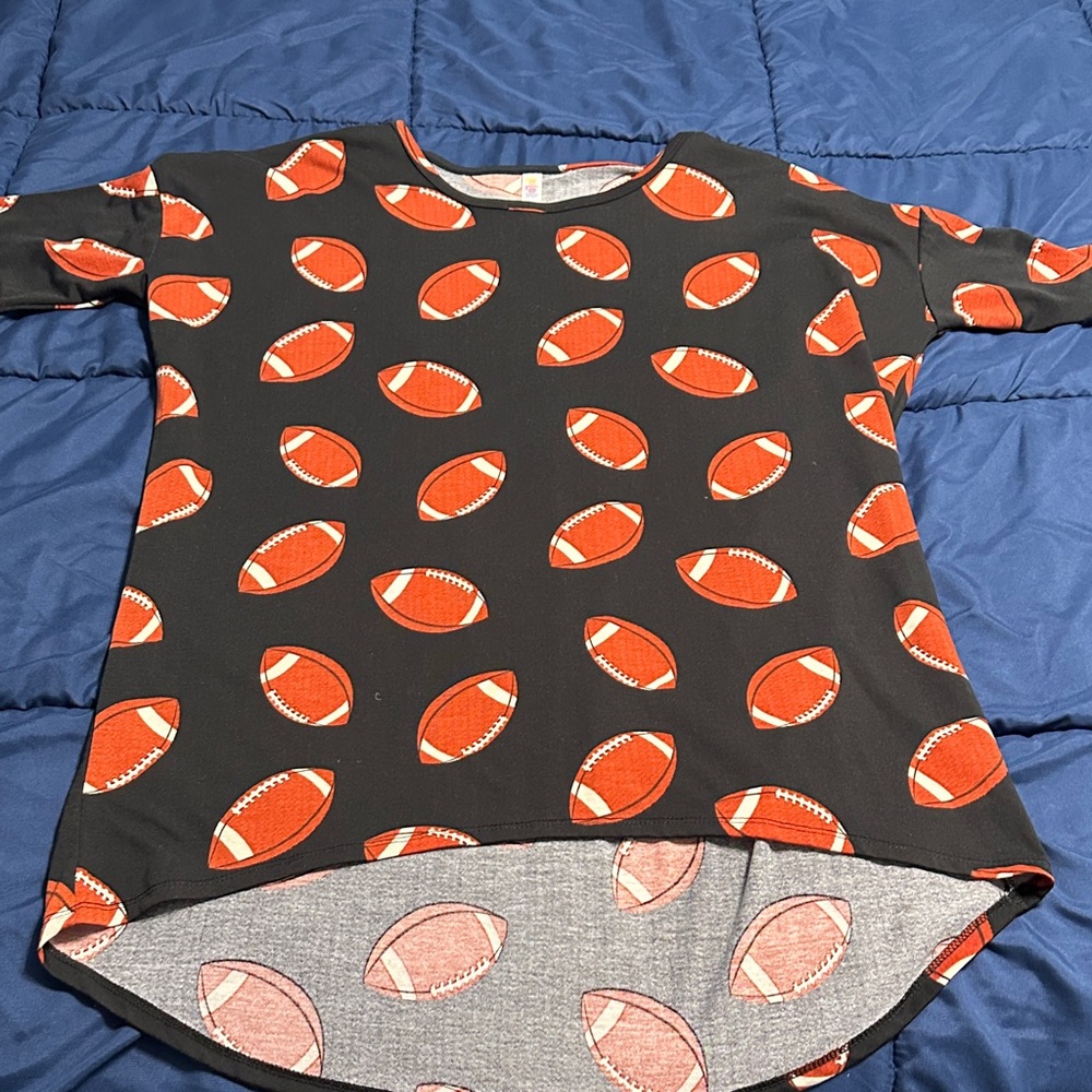LuLaRoe Black and Orange Football Tee